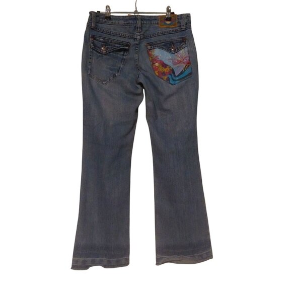 ZD Jeans Embroidered Sun Burst Boot Cut Raw Hem Stretch Pants 13 - Picture 3 of 10